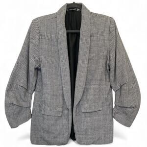 Shinestar Black and White Plaid Blazer w/Gathered Sleeves